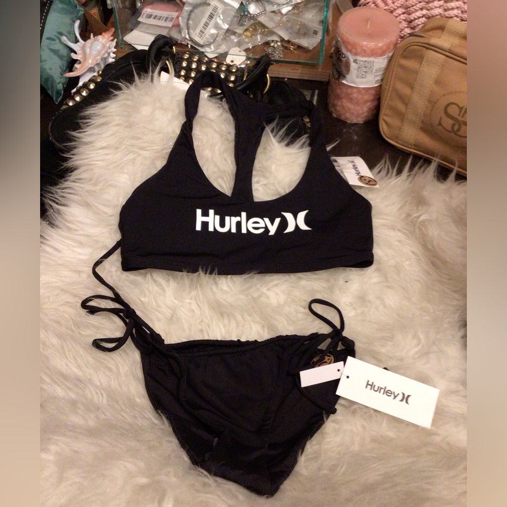 NEW! Hurley Black Logo Sport Bikini Set